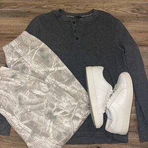 Mens Waffle Knit Long Sleeve Shirt